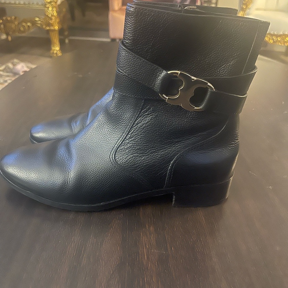 Tory Burch black leather gold accents booties size 8